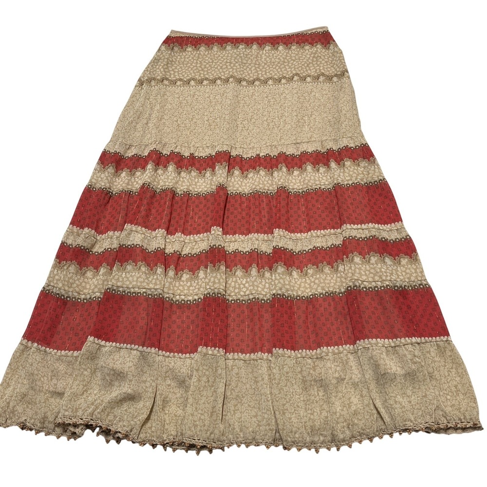 Apostrophe Skirt Beige Sheer Chiffon Tiered Broomstick Maxi Size 10 Boho Hippie‎
